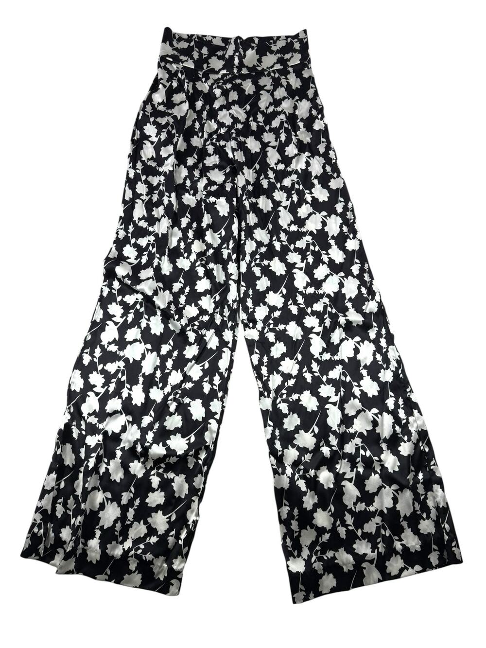 Never A Wallflower Shadow Floral Flare Pants S Black White Cotton Wide Leg